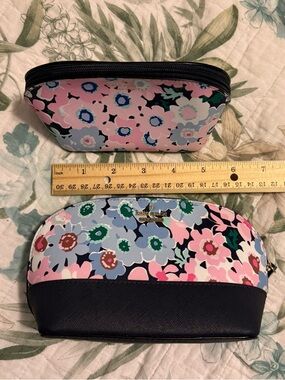kate spade Pink Floral Cosmetic Pouch with Navy Trim